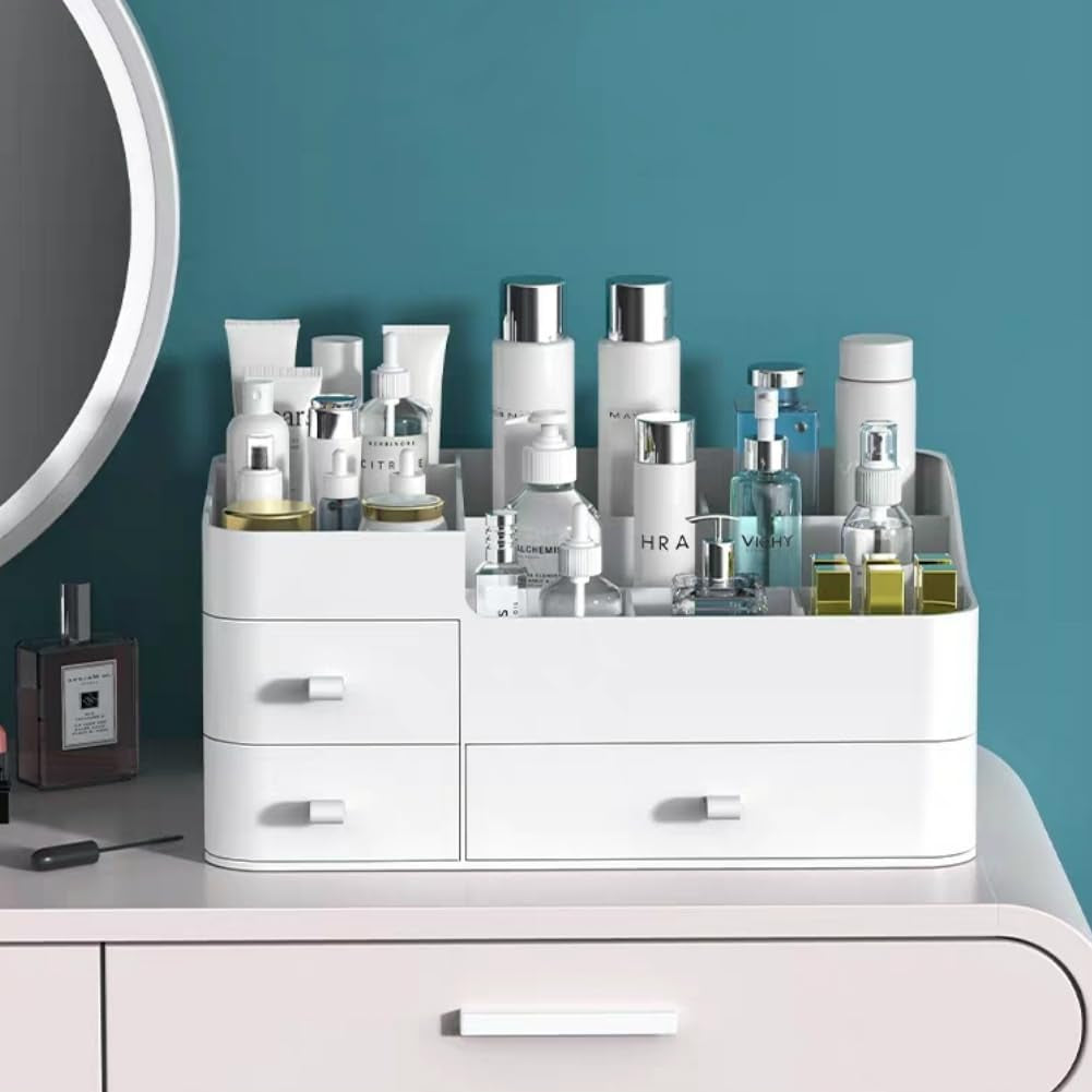 Makeup Organizer for Vanity, 360° Rotating Countertop Makeup Organizer with Brush Holder, Large Capacity for Cosmetics, Skincare, Perfumes