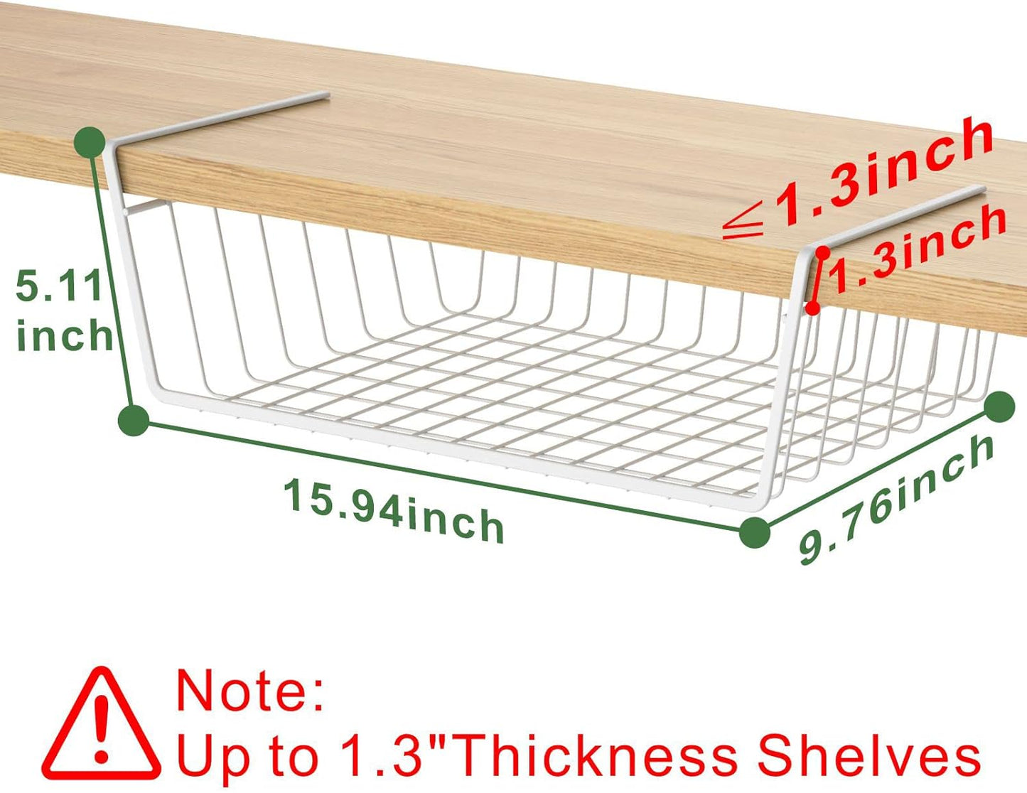 Under Shelf Basket, 4 Pack Storage under Cabinet Shelf Wire Basket, Pantry Organizer, under Cabinet Baskets for Storage, White