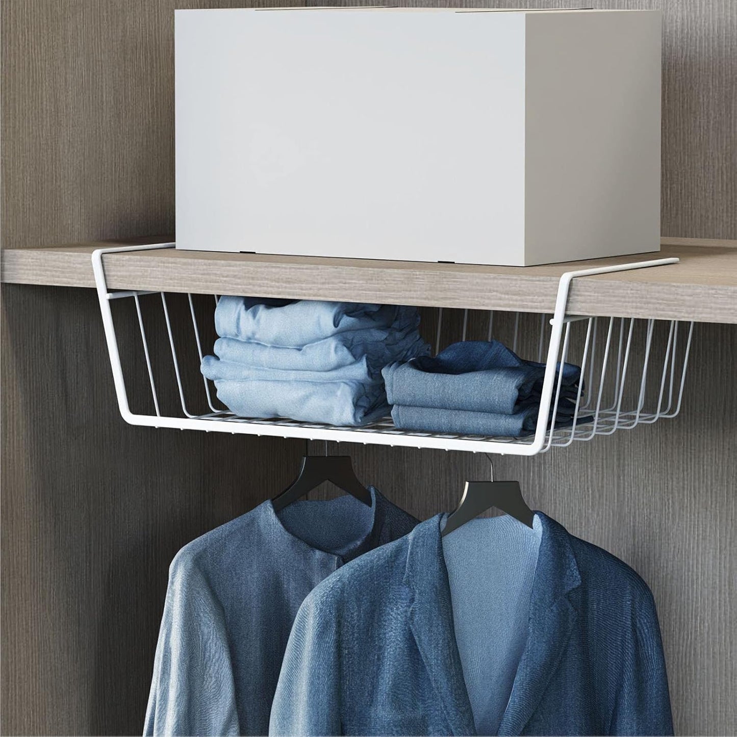 Under Shelf Basket, 4 Pack Storage under Cabinet Shelf Wire Basket, Pantry Organizer, under Cabinet Baskets for Storage, White