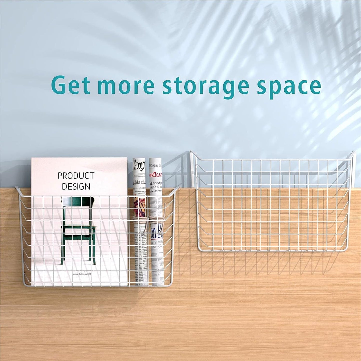 Under Shelf Basket, 4 Pack Storage under Cabinet Shelf Wire Basket, Pantry Organizer, under Cabinet Baskets for Storage, White