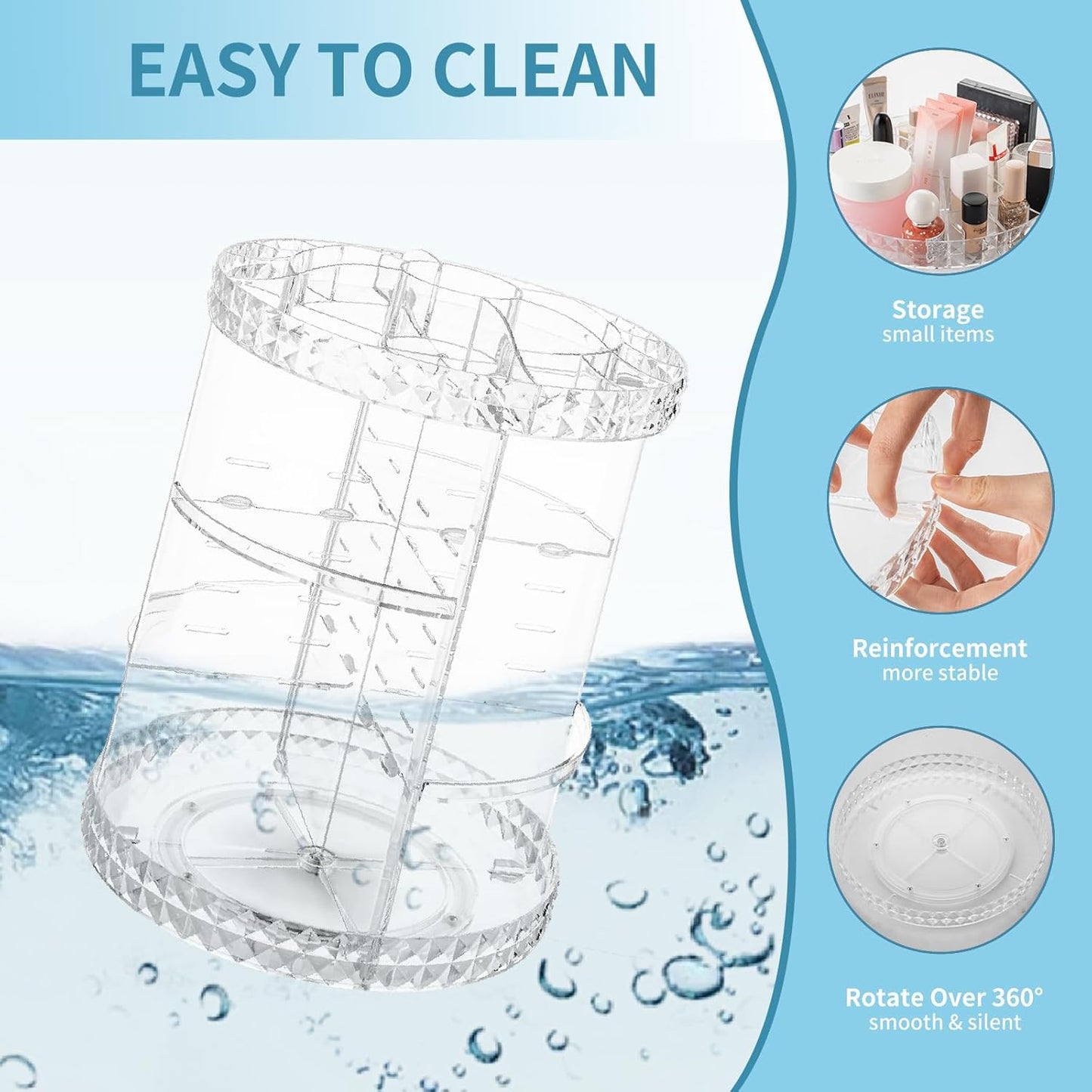 360 Rotating Makeup Organizer Perfume Organizer Clear Cosmetic Storage Display Case Large Capacity Acrylic Beauty Holder Adjustable Partition Height for Bedroom Dresser or Bathroom Vanity
