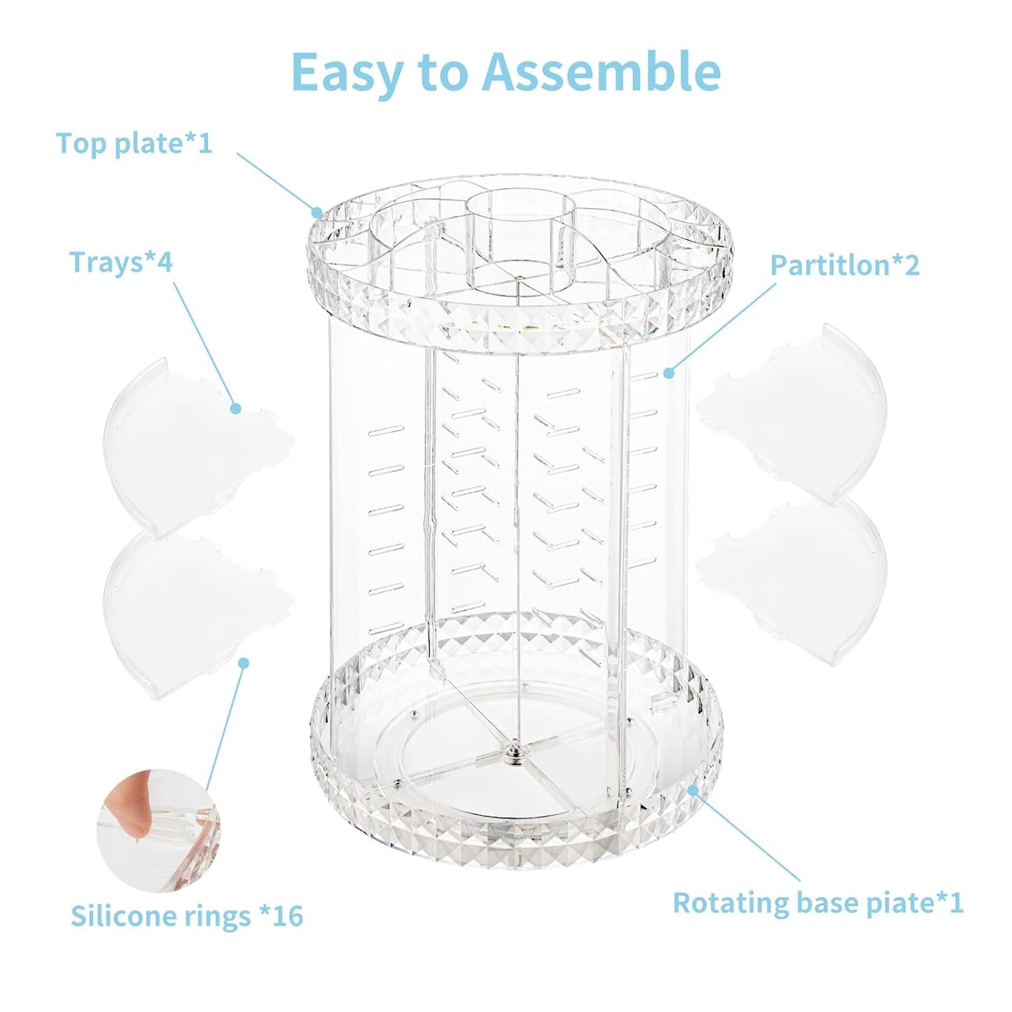 360 Rotating Makeup Organizer Perfume Organizer Clear Cosmetic Storage Display Case Large Capacity Acrylic Beauty Holder Adjustable Partition Height for Bedroom Dresser or Bathroom Vanity