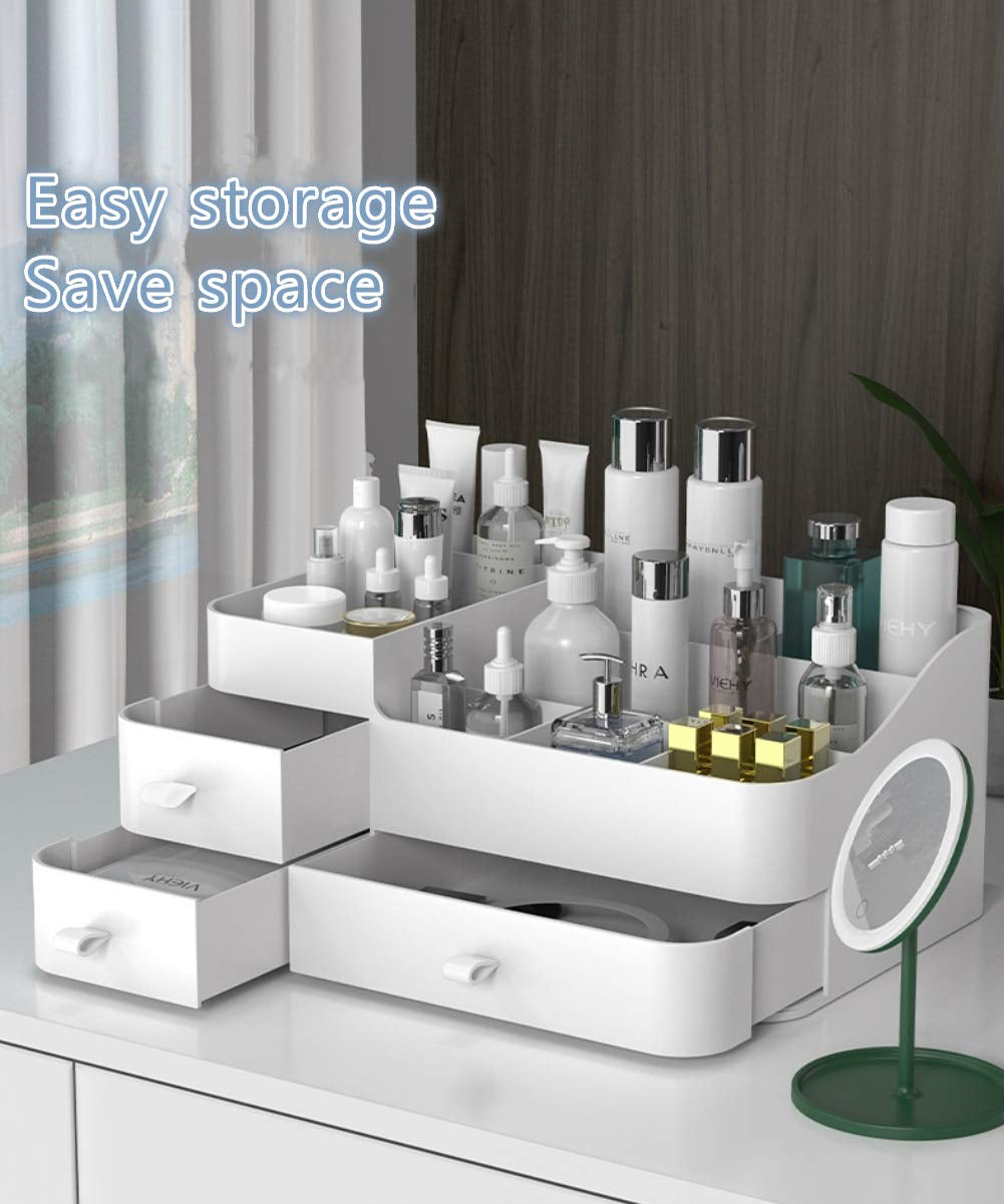 Makeup Organizer for Vanity, 360° Rotating Countertop Makeup Organizer with Brush Holder, Large Capacity for Cosmetics, Skincare, Perfumes