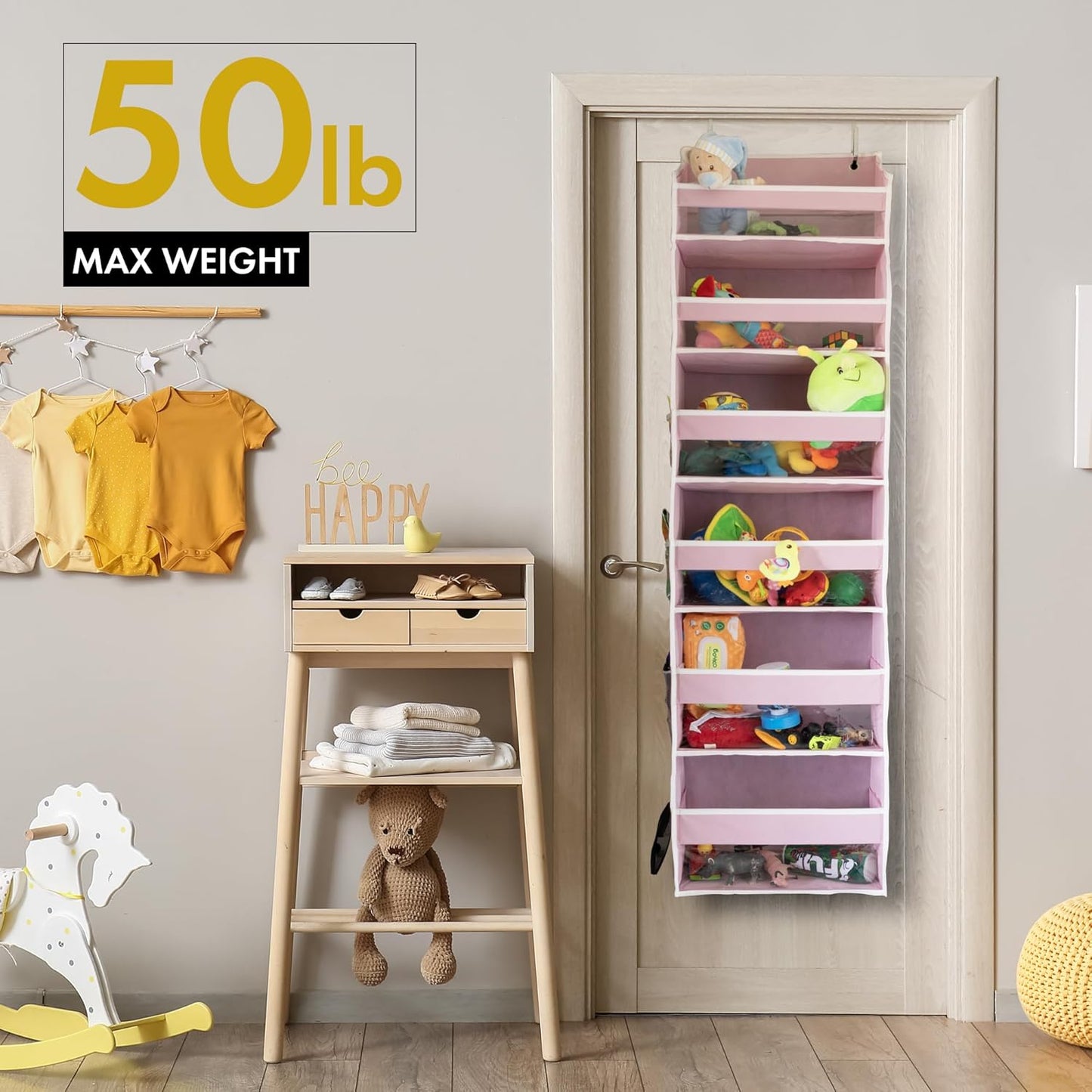 1 PC Heavy Duty over the Door Organizer 55X14X6.7, 6 Large Front & 12 Side Pockets, Hanging Storage Closet Door Organizer for Bedroom, Bathroom and Baby Nursery Storage (Ivory)