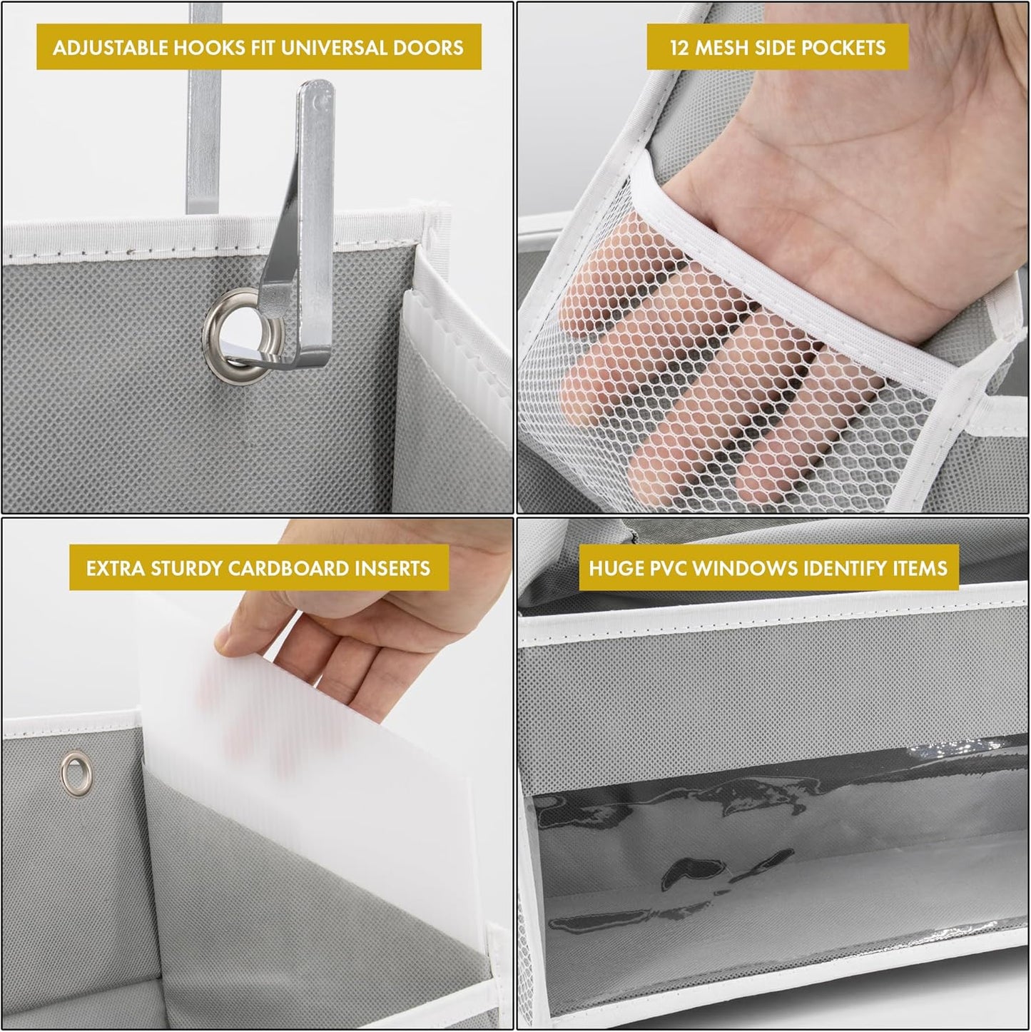 1 PC Heavy Duty over the Door Organizer 55X14X6.7, 6 Large Front & 12 Side Pockets, Hanging Storage Closet Door Organizer for Bedroom, Bathroom and Baby Nursery Storage (Ivory)